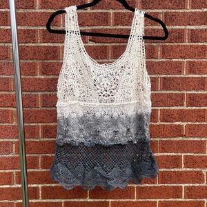 American Eagle Crochet Grey and White Tank Top